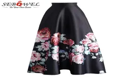 Sebowel floral impressão cintura alta maxi saia da mulher elegante senhoras longo flor plissado saias vintage novo estilo saias femininas 2102021943621