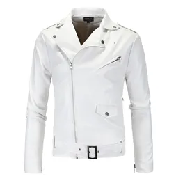 Menmen Slim White Leather Jackets 경계 지퍼 오토바이 재킷 남성 아웃복 모토 바이커 가죽 코트 크기 4xlmens6403082