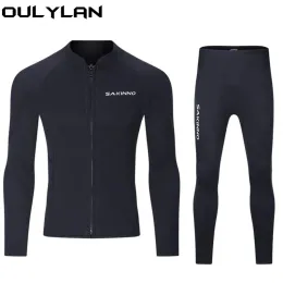 Suits Oulylan 3mm Diving Wetsuit Jackets And Pants Men Women Neoprene Diving Kite Surfing Underwater Clothes Suit Front Zip
