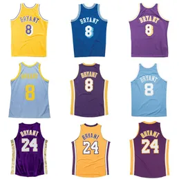 Vintage męskie koszulka do koszykówki Bryant Mamba 1996-97 2000-01 2008-09 białe żółte purpurowe drewno twardego drewna twarde Klasyki Retro Jersey Men Młodzież S-xxl z tagami logo