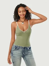 Women's Tanks Women Crop Camisole Patchwork V-Neck Summer Spaghetti Strap Tank Tops Sleeveless T-Shirt For Streetwear Clubwear