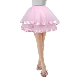 Skirts Women Two Layer Ribbon Tulle Splicing Mini Skirt Ballet Short Pettiskirt Carnival Party Dance Performmance Costume