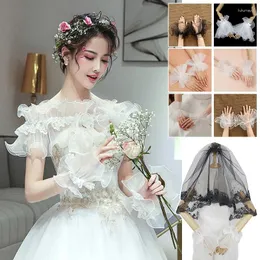 Party Supplies Womens Ruffles Lace Fingerless Gloves Wedding Wrist Cuffs Gothic Sweet Y2k Bow Sleeve Lolita Cosplay Bracelet