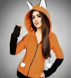 Cadılar Bayramı Cosplay Costume Fox Women039s Hoodie Uzun Kollu Tavşan Kulak Hoodie Bahar ve Sonbahar Sweatshirt Ceket Y20061014445536