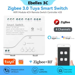 Модуль умного переключателя света Tuya Zigbee, 4 канала, 85250 В, реле, приложение для умного дома, дистанционное управление, работает со шлюзом Alexa Google Assistant