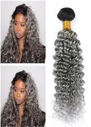 Dark Root 1bgrey Ombre Brazilian Human Hair Extensons 3pcs Deep Wave Srebrny szary ombre Virgin Remy Human Hair Bundles Brazilian 5722188