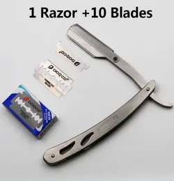 1set Men Straight Barber Edge Steel Razors Folding Shaving Knife Hair Removal Tools With 10pcs Blades6904435