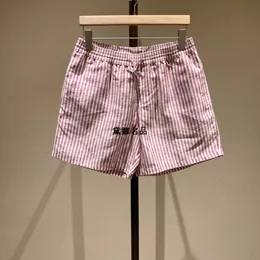 Men Shorts Spring and Summer loro Pink Striped Pure Linen Beach Pants Shorts piana