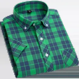 Mens Summer Shirts Short Sleeve Causal Plaid Korea Stylish Thin 100% Cotton Business Regular Fit Big Size S~6XL 240223
