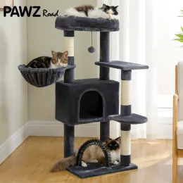 스크래퍼 H120cm 고양이 나무 타워가있는 셀프 그 루머 사이알 ​​긁힘 포스트 고양이의 큰 콘도 농어 고양이 다단계 타워 실내 회색