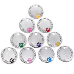 Tags Wholesale Rhinestone Pawstrip Blank Dog ID Tag dog tags necklace Paw Puppy Dog Collar Pendant Customized Dog Tag Collar Cat Tags