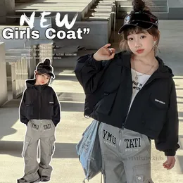 Big Girls paljetter Jacket Old Kids Letter Tryckt Huven långärmad outwear 2024 Spring Teenagers Lossa Casual Clothes Z6912