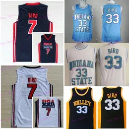 Springs Valley High School Larry Bird Jerseys 33 7 College Basketball Indiana State Sycamores American 1992 Dream Team One Black Navy Blue White University NCAA