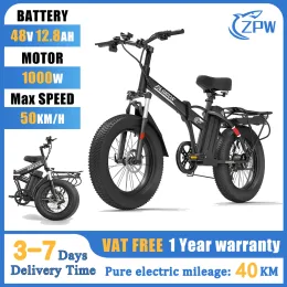 Cykel ZPW G20PRO EBIKE 500W/1000W Vuxen Electric Bike 48V12.8Ah Foldbar Electric Bicycle 20 Inch Fat Tire Electric Bike Snow Ebikes