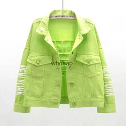 Women's Jackets Jackets Letter Printed Denim Neon Green Ladies Trendy Korean Fashion Candy Color Thin Coat Streetwear 240301