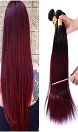Brazylijskie ombre proste ludzkie włosy 4 Bundle ciemnoczerwone 1B 99J Burgundowe Brazylijskie Dziewicze Włosy Weave 100 Czerwonych Hair Hair Extensions8755514