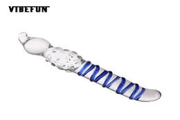 Vibefun 76in Blue Wave GSpot Dildo di vetro Giocattoli del sesso per donna Trapunte Enorme dildo realistico Cazzo di vetro Plug anale Y181105043364944