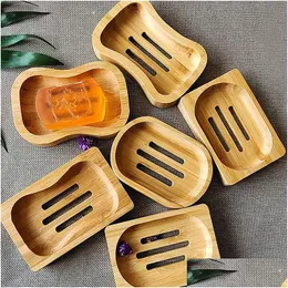 Soap Dishes Natural Bamboo Soap Container Dish Organizer Tray Holder Box Bathroom Wash Shower Dishes Storage Drop Delivery Home Garden Dhvlm