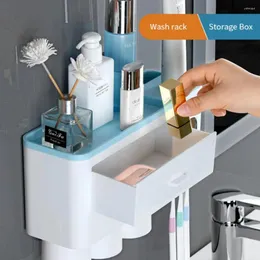 Bath Accessory Set Magnetic Adsorption Inverted Toothbrush Holder Automatic Toothpaste Dispenser With Cup Bathroom Accessories