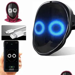 Party Masks Bluetooth Rgb Light Up Led Mask Diy Picture Animation Text Halloween Christmas Carnival Costume Game Child Drop Delivery Dhxzu