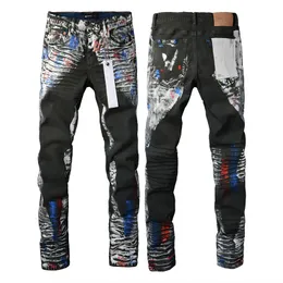 Jeans viola jeans maschile designer jeans 2024 pantaloni da trekking strappati hip hop high street fipt brand paint faing vecchio ricamo motociclistico aderente