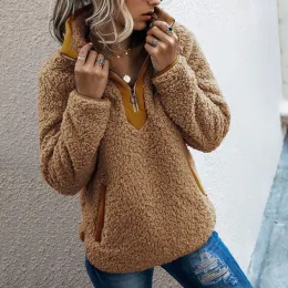 Giubbotti Giacca in pile da donna Fluffy Short Fuzzy Fleece Zip Up Cappotto con cappuccio Primavera Autunno Cardigan in pelliccia sintetica Capispalla Giacca femminile