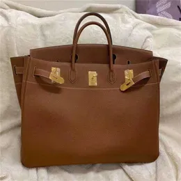 Bolsas 40cm grande marca designer 50cm tote masculino cor marrom saco de luxo totalmente artesanal costura com linha cera togo couro