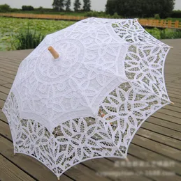 Cotton Bridal Parasol Handmade Battenburg Lace Embroidery White Sun Umbrella Elegant Wedding High Quality Po Props6708493