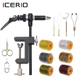 Ferramentas ICERIO CClamp Fly Tying Vise Mandíbulas de aço endurecido Kit de ferramentas de amarração de mosca Suporte de bobina / Threader Amarrando iscas de pesca Fios de insetos sujos