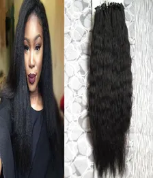 Grosso yaki micro anel loop extensões de cabelo 100gpcs kinky em linha reta 100 humano micro grânulo links máquina feita remy extensão do cabelo3733641