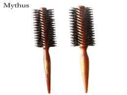 2 Sizes Wooden Brush Natural Boar Bristle Round Rolling Hair Brush Tip Tail Handle Hair Care Tools TG33032827109