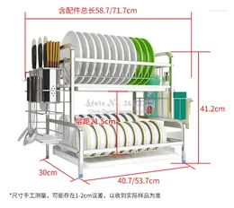 주방 저장 2 층 스테인리스 스틸 접시 랙 랙 배수 접시 그릇 건조기 찬장 더블 박스