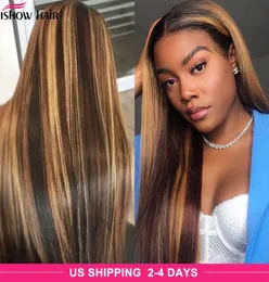 ISHOW 13x6 Transparent Frontal Human Hair Wigs Highlight P427 Straight Omber Prepluched Lace Front Wig5272325