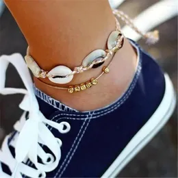 Anklets Vintage Gold Color Beach Shell Three-dimensional Bead For Women Fashion Boho Multilevel Geometry Chain Anklet Jewelry