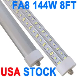 T8 V-formad 8ft LED-rörljus 144W 270 graders enkelstift FA8-bas, 18000 lm, 8 fot dubbelsidan (300W LED-lysrörsersättning), dubbel-sluten Power Crestech