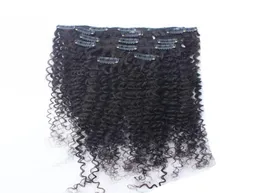 Hårförlängningsklämmor för afroamerikansk hår 100g naturlig färg afro kinky clip ins 8 st Human hårklipp i förlängningar för svart6065140
