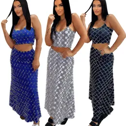 Sleeveless Two Piece Dress Outfits Women Sexy Strap Top and Long Maxi Skirt Sets Free Ship