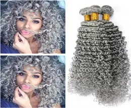 Virgin Indian Human Hair Deep Wave Grey Colored Bundles affärer 4st Lot Silvergrå Virgin Human Hair Weaving Deep Wavy Weaves Exte6956255