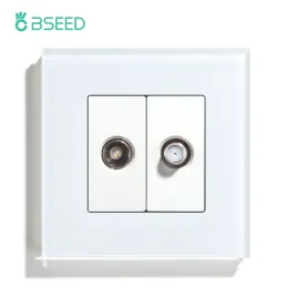 Control BSEED TV Satellite Wall Socket With Crystal Glass Panel White Black Gold EU Standard 86mm DIY Part For Home Improvement