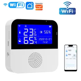 Датчик температуры Tuya Wi-Fi с внешним датчиком, ЖК-экран, дистанционный монитор, сигнализация, комнатный термометр, гигрометр, приложение Smart Life
