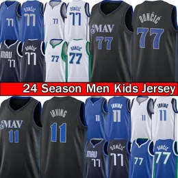 Dalla Maverickes Luka Doncic Kyrie Irving Basketbol Forması Dirk Nowitzki City 77 11 Mavi Siyah Baskı Yeşil Jersey 2023 2024 Mens Gençlik Çocukları Dikişli T-Shirt