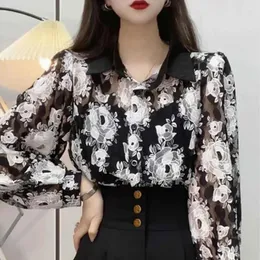 Kvinnors blusar Kvinnliga kläder Floral spetsblus GASE Fashion Single-Breasted Spring Autumn Turn-Down Collar Pendute långärmad koreansk