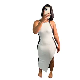 2024 Designer Sexy BodyCon sukienki wiosenne kobiety bez rękawów długa sukienka Casual Mesh Split Sukienka Maxi Party Club Załóż masę hurtową 10704