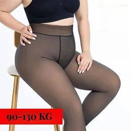 Calzini da donna 2024 130KG Collant invernali caldi Plus Size Collant sexy Calze finte Panty Effetto pelle spessa traslucida