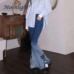 Jeans giapponesi Y2k pantaloni svasati a vita alta dolci donna moda coreana jeans con fiocco chic Harajuku gamba larga denim largo Pantolon streetwear