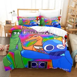 Setler Rainbow Friends Bedding Sets 3D çocuk yorgan kapak seti ile yastık kılıfı ile ikiz tam kraliçe kral yatak keten kızlar için yatak keten