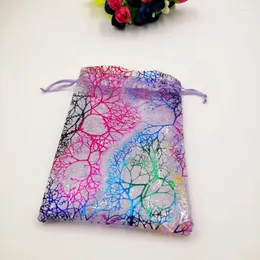 Jewelry Pouches 500pcs Violet Coral Organza Bag Drawstring Pouch Organizer Box Gift For Wed Christmas Display Packaging Bags