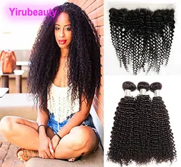 حزم kinky curly 3 مع حزم الشعر البشرية الهندية Vrigin من الدانتيل مع امتدادات الشعر مسبقًا 13 × 4