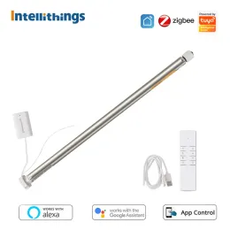 Control Intellithings Tuya Zigbee Smart Electric Rechargable Motor RF Roller Shade Blinds Motor for 28mm Tube Work with WiFi USB Dongle