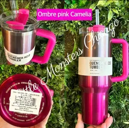 Populär trend 40oz rosa parada gradient flamingo tumblers h2.0 40 oz rostfritt stål isolerade bilmuggar svarta kromvattenflaskor